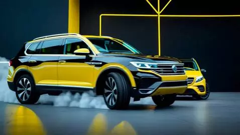 AI Video from prompt: Based on the image: a yellow Volkswagen Touareg(