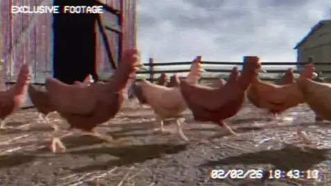 AI Video from prompt: Film a «news report» about the chicken escape: A