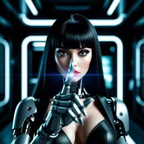 AI Video from prompt: In slow motion, the cyborg hacks into a safe wit