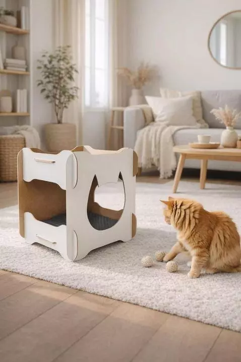 AI Video from prompt: The cat is getting into the cat house