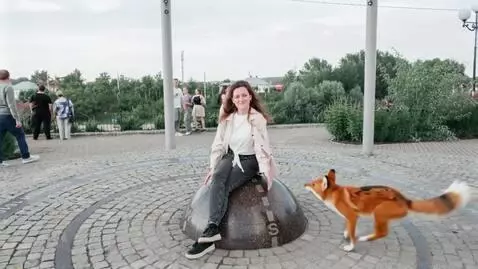 AI Video from prompt: A fox runs out of the bushes and clings to the g