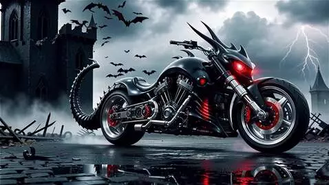 AI Video from prompt: A demonic powerful black motorcycle with demonic