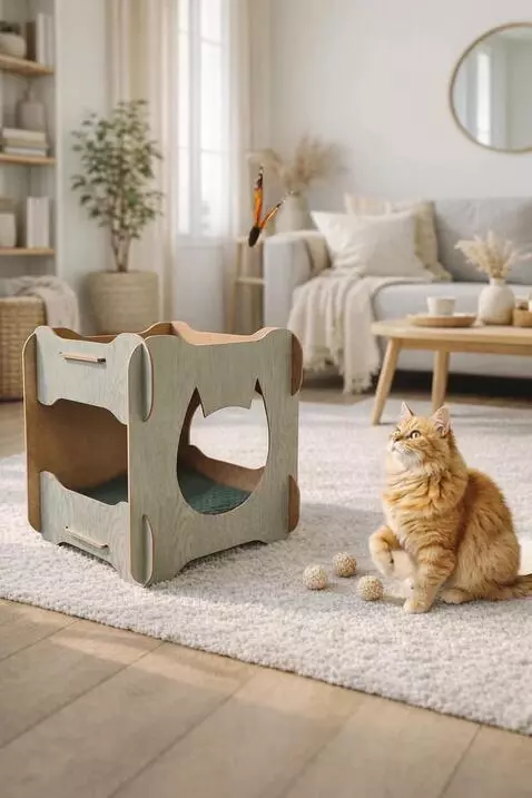 AI Video from prompt: A butterfly flies in. The cat runs after it and 