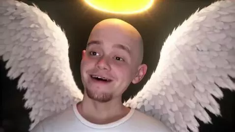 AI Video from prompt: The angel on the photo happily greets a swarm of