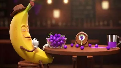 AI Video from prompt: drunk banana eating grapes