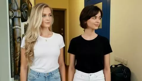 AI Video from prompt: The camera is still in place. Both girls are sta