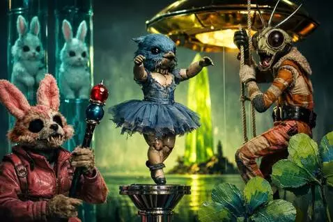AI Video from prompt: The fox raises its scepter. The blue ballerina p