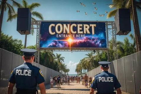 AI Video from prompt: People walking on the beach. 2 policeman look at