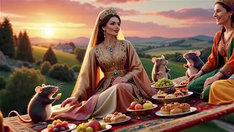 AI Video from prompt: The Shamakhan queen flies on a magic carpet with