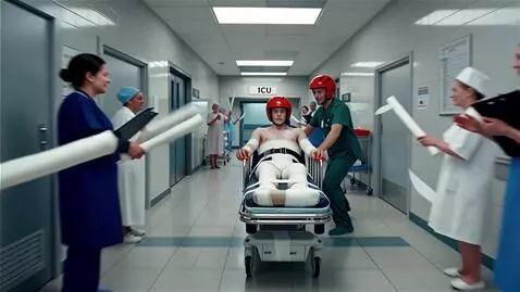 AI Video from prompt: The bobsleigh competition takes place in a hospi