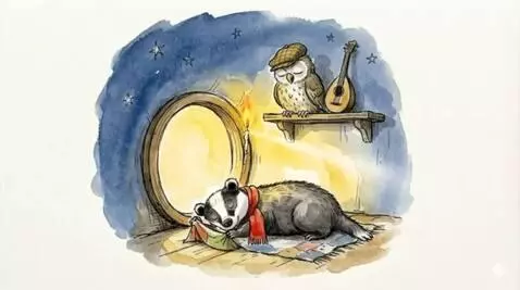 AI Video from prompt: Badger and owl are sleeping and little Z's fly a