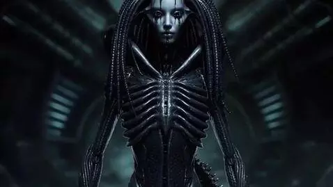 AI Video from prompt: In the style of Giger, photorealism. A full-leng