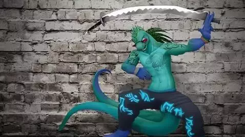 AI Video from prompt: Lizard dude shows has moves as he practice in fr