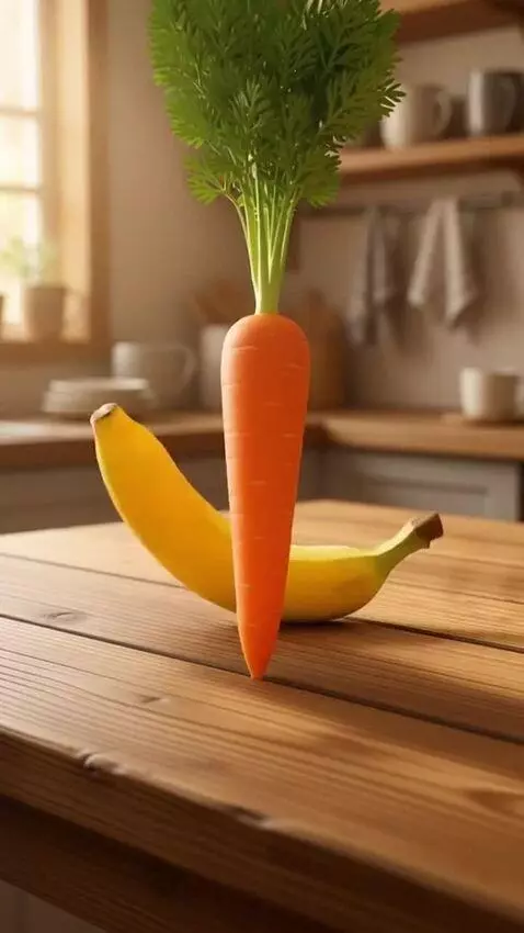 AI Video from prompt: The carrot slowly stands vertically on the table