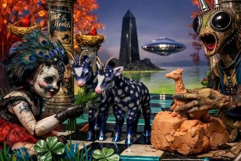 AI Video from prompt: The bug molds the clay slowly into the shape of 