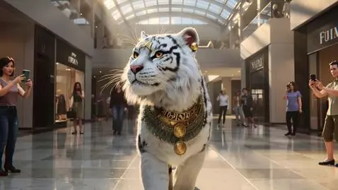 AI Video from prompt: A majestic white tiger wearing gold ancient Egyp