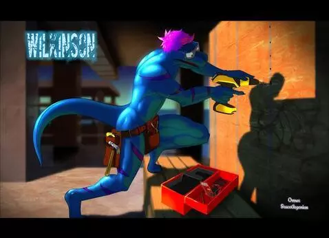 AI Video from prompt: Lizard dude is working on the wall with a power 