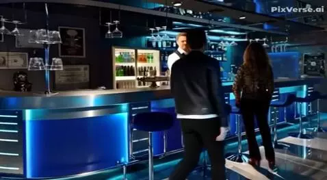 AI Video from prompt: the girl  sits down on a bar stool