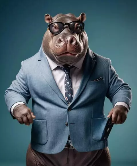 AI Video from prompt: The hippopotamus in the image is holding a mobil