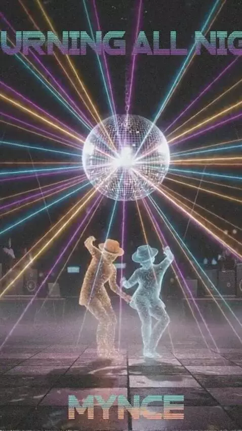 AI Video from prompt: Two expressive silhouettes dancing wildly at a p