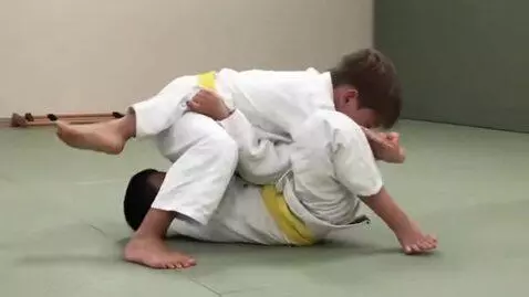 AI Video from prompt: two boys at six years,wearing judo jackets,obis 