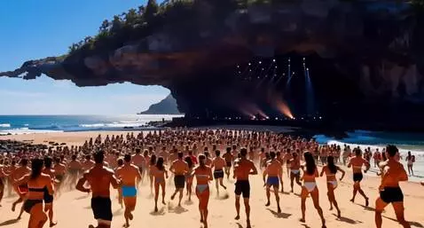 AI Video from prompt: People on the beach running towards the concert 
