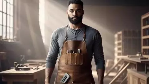 AI Video from prompt: A 35‑year‑old master carpenter stands tall in fu