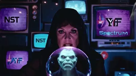 AI Video from prompt: Wendee Addams as a sinister TV-3 fortune teller 