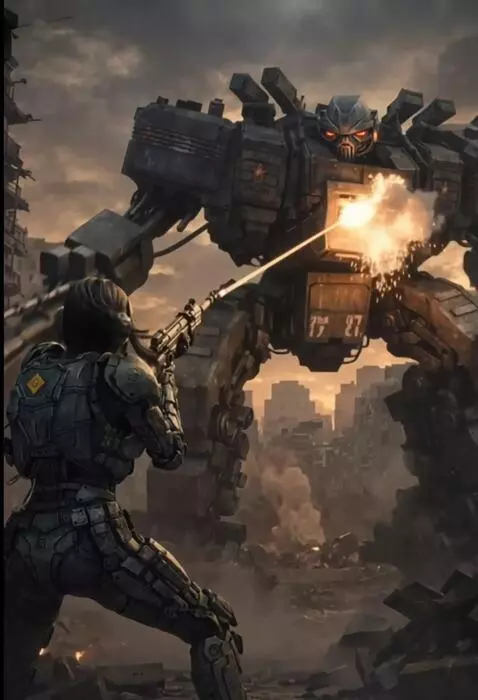 AI Video from prompt: In a world dominated by robots, a girl (perhaps 