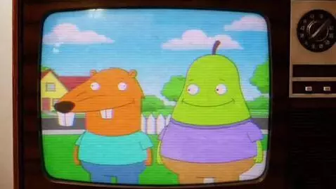 AI Video from prompt: A low-resolution video recording of a cartoon TV