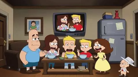 AI Video from prompt: A Family Guy rerun plays on the old cable TV—eve