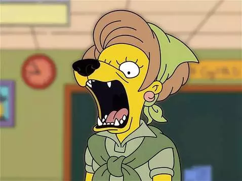 AI Video from prompt: Mrs Krabappel barks like a dog