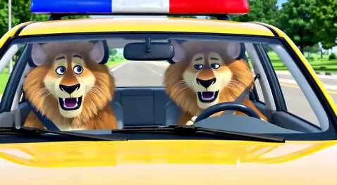AI Video from prompt: Two lions in the back seat of car and husky on t