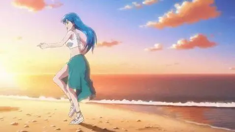 AI Video from prompt: an anime girl dancing like a pro at the beach, s