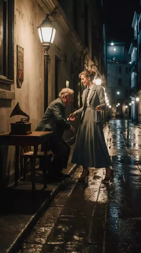 AI Video from prompt: A woman takes a man by the hand, the man stands 