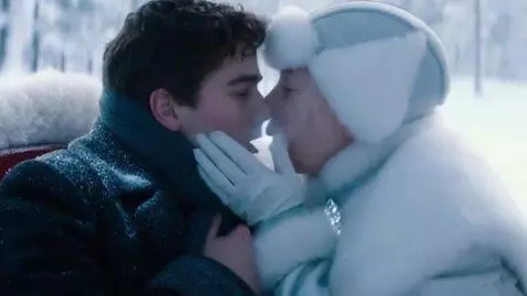 AI Video from prompt: An elderly eighty-year-old snow queen is dressed