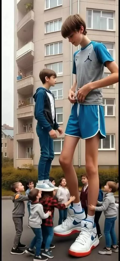 AI Video from prompt: The tallest boy grows a little and checks his cl