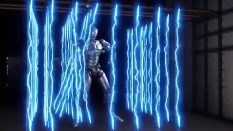 AI Video from prompt: I need a robot that will come out of a curtain m