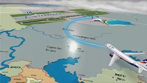 AI Video from prompt: The map depicts a mockup of a white passenger pl