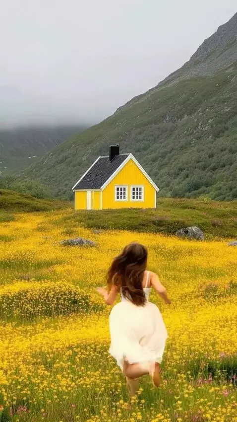 AI Video from prompt: The wind rustles the grass. A girl runs into the