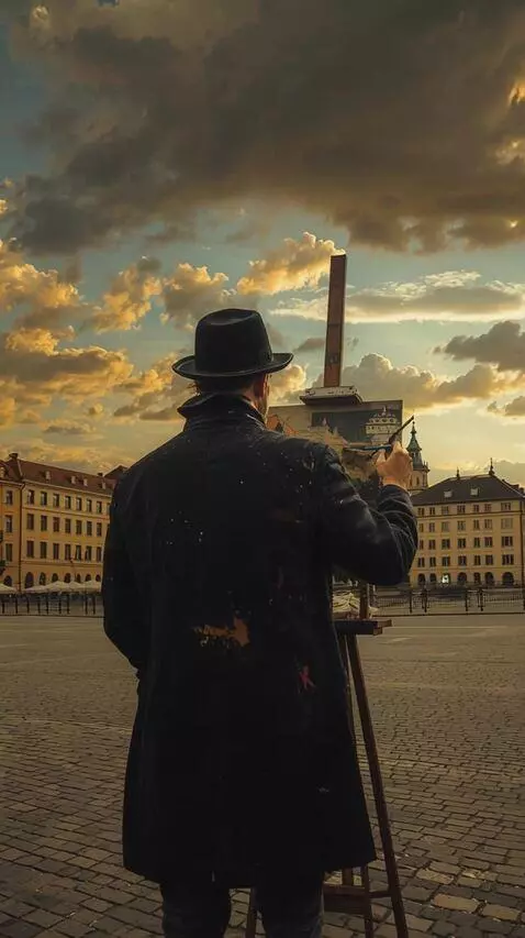 AI Video from prompt: An artist is painting a picture. **The camera ci