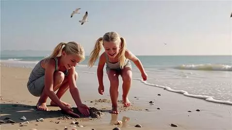 AI Video from prompt: pigtailed blonds play innocently together on a  