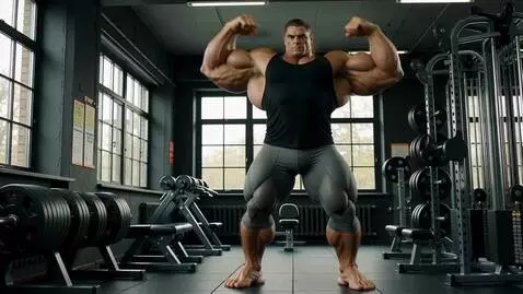 AI Video from prompt: a woman in a gym. she grows hugely muscular, Hyp