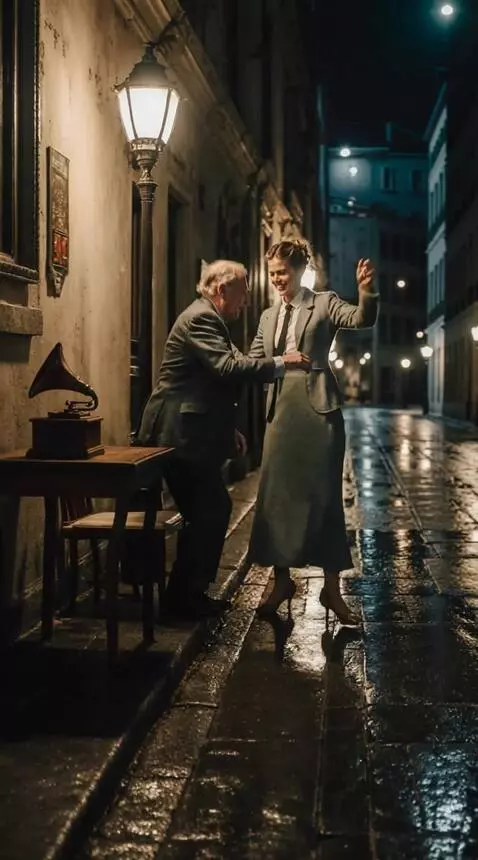 AI Video from prompt: An elderly man stands up and dances with a woman