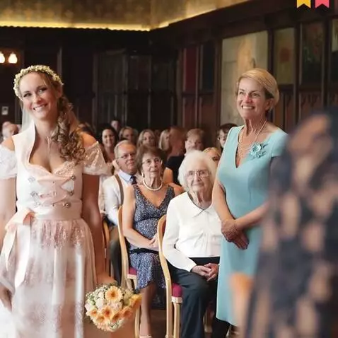 AI Video from prompt: An elderly woman standing at the altar waits for