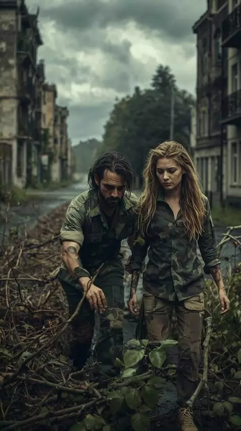 AI Video from prompt: A man and a woman make their way through thicket