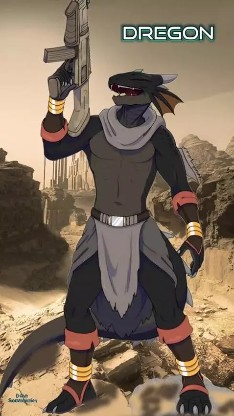 AI Video from prompt: Dragon dude standing with pride as a hero lower 