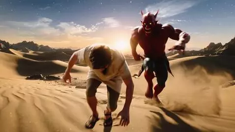 AI Video from prompt: Ultra-realistic 12K cinematic scene in a vast de