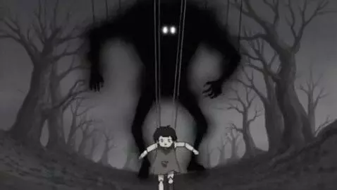 AI Video from prompt: The art is black and white, dark, anime-style. O