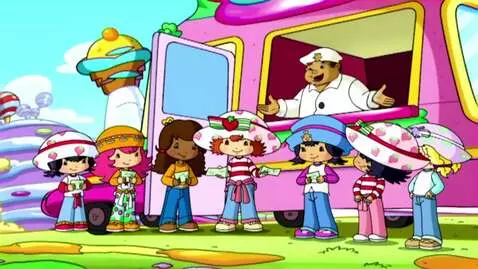 AI Video from prompt: Strawberry Shortcake with four one dollar bills,